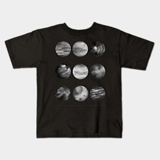 Black and white watercolor planets in starry night Kids T-Shirt